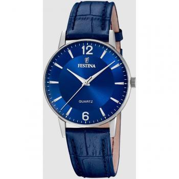 Reloj Festina F20690/3 Azul Hombre - Reloj de hombre Classics con caja de acero inoxidable 316L plateado, correa de piel azul