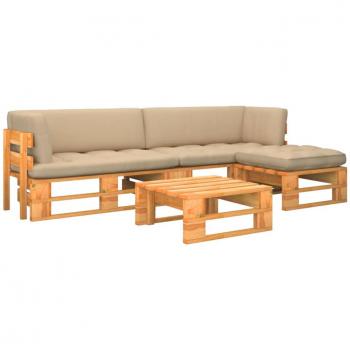 Set de Muebles de Jardín en Palets con Cojines 4 Piezas en Pino Impregnado Color Miel