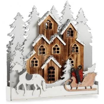 Figura Decorativa de Madera Pueblo Multicolor 44 x 44,5 x 6 cm Navidad