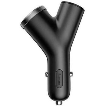 Baseus CCALL-YX01 Universal Mobile Device Car Charger with Dual USB Ports and Extended Cigarette Lighter Port 3.4A in Black