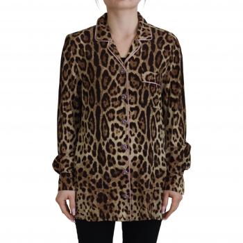 Dolce & Gabbana Elegant Leopard Print Silk Blouse Top - Brown, Size: 2XS/IT38, Long Sleeves