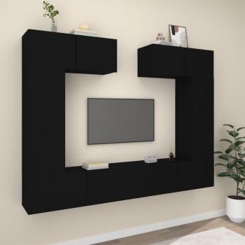 Set de muebles para TV 6 piezas madera contrachapada negro 100 x 30 x 30 cm