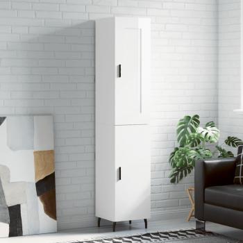 Aparador de madera contrachapada blanco brillo 34,5x34x180 cm con 1 puerta, mueble de almacenaje para salón, buffet y armario auxiliar