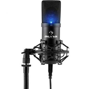 auna Pro MIC-900 - Micrófono Condensador, Microfono Condensador con USB, Micrófono de Condensador con Soporte araña, Diseño cardioide, 30Hz-18kHz, Cápsula Electret 16 mm, Plug & Play, LED, Negro