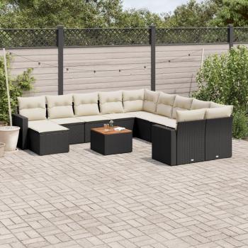 12-Piece Black Poly Rattan Garden Sofa Set with Cushions