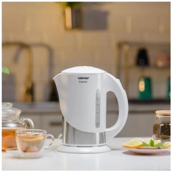Hervidor eléctrico Zelmer ZCK7630W, tetera eléctrica de 1,7 litros, potencia de 1850 W, color plata y blanco