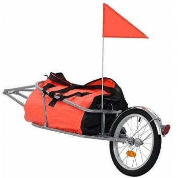 Remolque de bicicleta para equipaje con bolsa naranja y negro