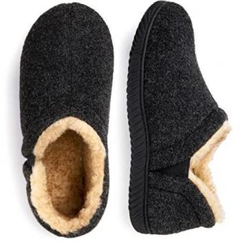 Zizor Men's Cozy Memory Foam Slippers with Fleece Lining, Anti-Slip Indoor Outdoor Rubber Sole with Unilateral Elastic Bandage Black, 8 UK