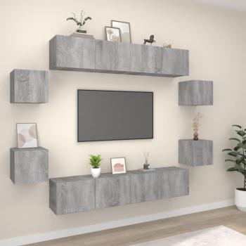 Set de muebles para TV 8 piezas gris Sonoma madera contrachapada