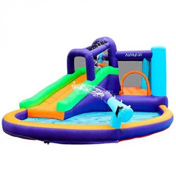Castillo Inflable Acuático Magic Island con Tobogán y Cañones de Agua - 430x380x190 cm, Incluye Inflador y Mochila de Transporte