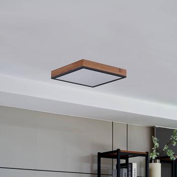 Lámpara de techo Laviona LED cuadrada de Lindby, 30 cm, moderna en marrón hecha de madera, para salón y comedor, con 1 lámpara