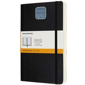 Moleskine - Cuaderno Clásico con Páginas Rayadas, Tapa Blanda y Goma Elástica, Color Negro, Tamaño Grande 13 x 21 cm, 192 Páginas