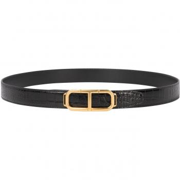 Tom Ford Men's Black Crocodile Embossed Leather Belt - Size 105 - Stadium Style