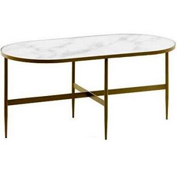 Kave Home - Mesa de Centro Elisenda Oval 100 x 50 cm de Cristal Efecto mármol y Estructura de Acero en Dorado