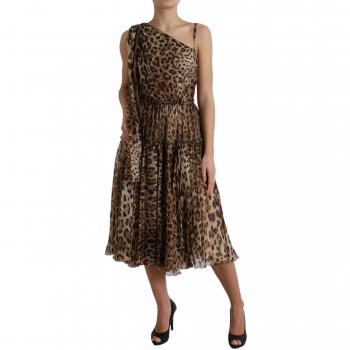 Dolce & Gabbana Brown Leopard Print Silk Ruffled Midi Dress - IT42|M, Midi Dress, Female, Multicolor, Size: S