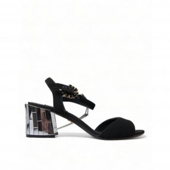 Dolce & Gabbana Black Crystals Ankle Strap Sandals Shoes - EU35/US4.5, High Heel Sandals, female, Black, Size: 5 US
