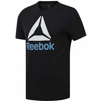 Reebok Qqr Stacked Camiseta, Hombre, Negro/Cyan, S