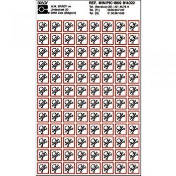Brady 814022 Señal de poliéster laminado GHS, toxicidad aguda, 10 mm x 10 mm, 96 en una hoja, rojo/negro sobre blanco