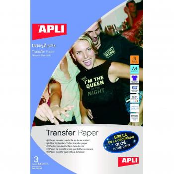 Apli 10248 - Papel Transfer Luminiscente A4, Brillo en la Oscuridad, Pack de 3 Hojas