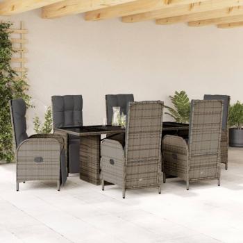 Set de Comedor de Jardín 7 Piezas con Cojines de Polyrattan Gris