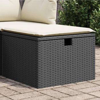Black Poly Rattan Garden Stool with Cushion 55x55x37 cm
