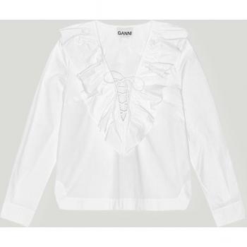 Ganni White Ruffle Blouse - Elegant Chic Style for Women, Size XL