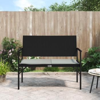 2-Seater Black Poly Rattan Garden Bench with Cushion
