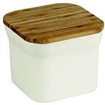 Jocca Cable de la lata/almacenamiento/10,2 x 10,2 x 9,6 cm Beige con Tapa, bambú, Blanco, 12 x 12 x 9,5 cm