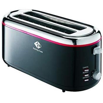 Family Care Tostadora de Pan Ancho y Largo, Tostadora Pan Doble Ranura Larga 1300 W, Tostador Pan 2 Ranuras Anchas con Función Cancelar y Descongelar, 7 Niveles de Tueste, Acero Inox