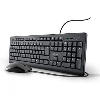 Trust Taro Pack Teclado y Ratón con Cable - Disposición QWERTY Español, Cable de 1.8m, Conexión USB, Teclado Resistente a los Vertidos, Windows, Mac, PC, Ordenador Portátil, Negro