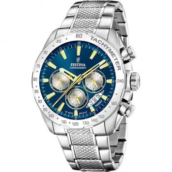 Reloj Festina Timeless Chronograph F20668/5 para Hombre con Correa de Acero Inoxidable 316L, Esfera Azul