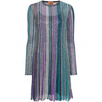 Missoni Women's Striped Short Dress in Clear Blue | Size 38 | DS24WG2EBK039ESM9G9