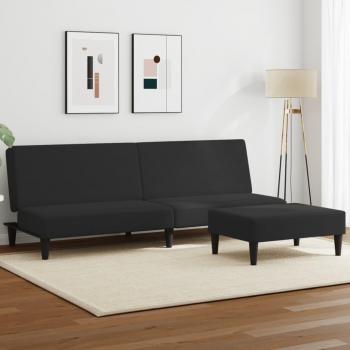 Sofá cama de 2 plazas con reposapiés de terciopelo negro