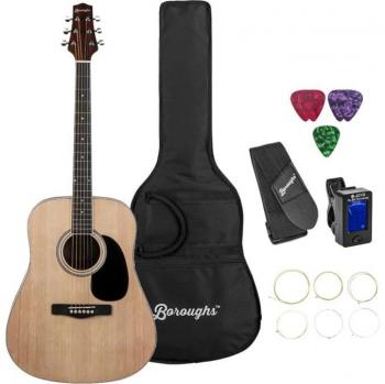 Boroughs B30DNTPK Dreadnought Acoustic Guitar Pack, Natural