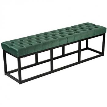 Banco Polson de Terciopelo Verde con Estructura Metálica - 150 cm, Estilo Chesterfield, Acolchado y Elegante