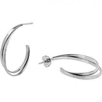 VIDAL & VIDAL Pendientes Aro de Plata dos tiras liso- diamantado