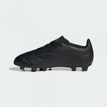 Botas de fútbol adidas Predator Club J Flexible Ground Infantil, características: diseño para terrenos firmes, color negro con detalles en dorado y carbono, disponibles en tallas junior