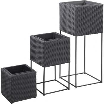 Conjunto de arriate de ratán sintético 3 piezas color negro y gris