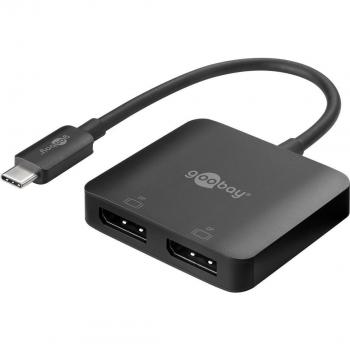 Adaptador USB-C a 2x DisplayPort, 4K@60 Hz, 12 cm, Negro