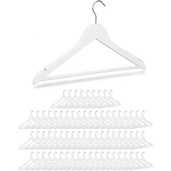 Perchas de Madera Relaxdays - Pack de 70, con Gancho Giratorio, 44,5 cm de Ancho, Color Blanco