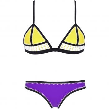 Ebuddy - Bikini de neopreno con ganchillo cosido a mano, 4-Yellow+Purple, UK12-14