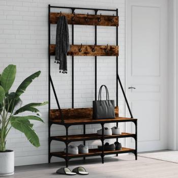 Perchero con Zapatero vidaXL, soporte para ropa y estantes de zapatos, color gris sonoma, negro, roble ahumado, dimensiones 100x40x184 cm