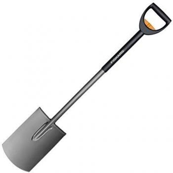 Fiskars Pala de jardín telescópica, Borde redondo para suelos blandos, Longitud: 105-125 cm, Negro/Plateado, 1000620
