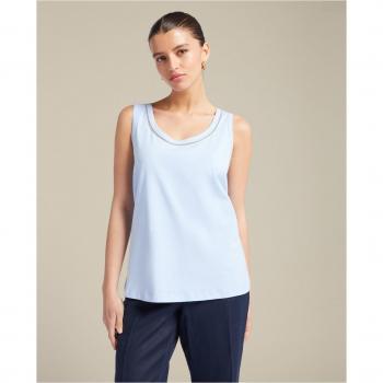 Top de Algodón con Detalle Bordado y Escote Redondo
