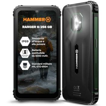 Smartphone Rugerizado Hammer Ranger 4G 8GB/256GB Negro/Verde, Pantalla de 6, Batería de 5000mAh, IP69, Android 15, Dual-SIM