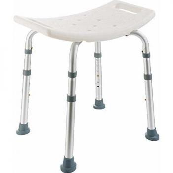 Taburete de Baño y Ducha Ajustable con Asiento Rectangular, Estructura de Aluminio, Antideslizante, Soporta hasta 100 kg