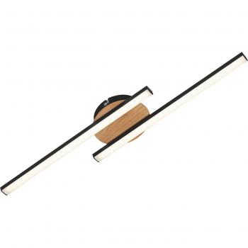 Briloner Plafón LED de Techo Lineal 2 Luces Negro con Decoración en Madera, Dimensiones: 55,5 cm, Potencia: 12 W