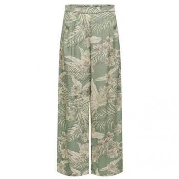 Pantalón de Tela Estampado Verde Palina Loose Fit para Mujer de Cintura Alta