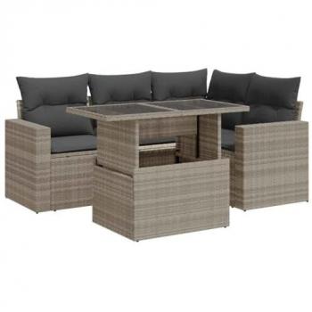 Set de Sofás de Jardín y Cojines 5 Piezas Ratán Sintético Gris Claro