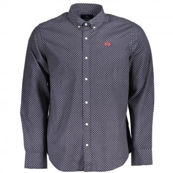 La Martina Men's Blue Patterned Long Sleeve Cotton Shirt with Embroidery - Size M